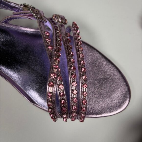 Kate Spade Makenna Crystal Sandals New Size 10M Metallic Pink Purple Leather - Picture 7 of 15
